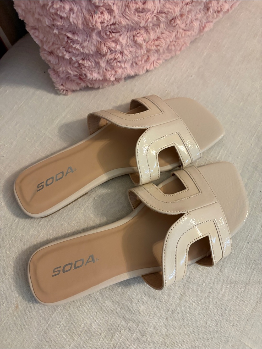Soda Cream Patent Slide Mules